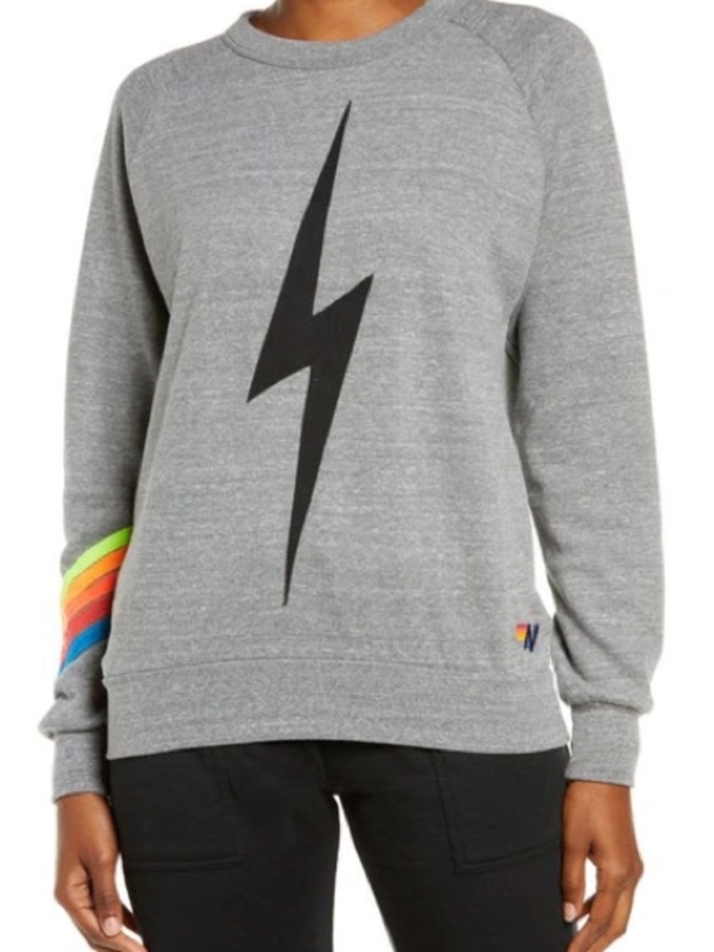 Aviator Nation Bolt Chevron Stripe Sweatshirt in Heater Grey Neon Rainbow